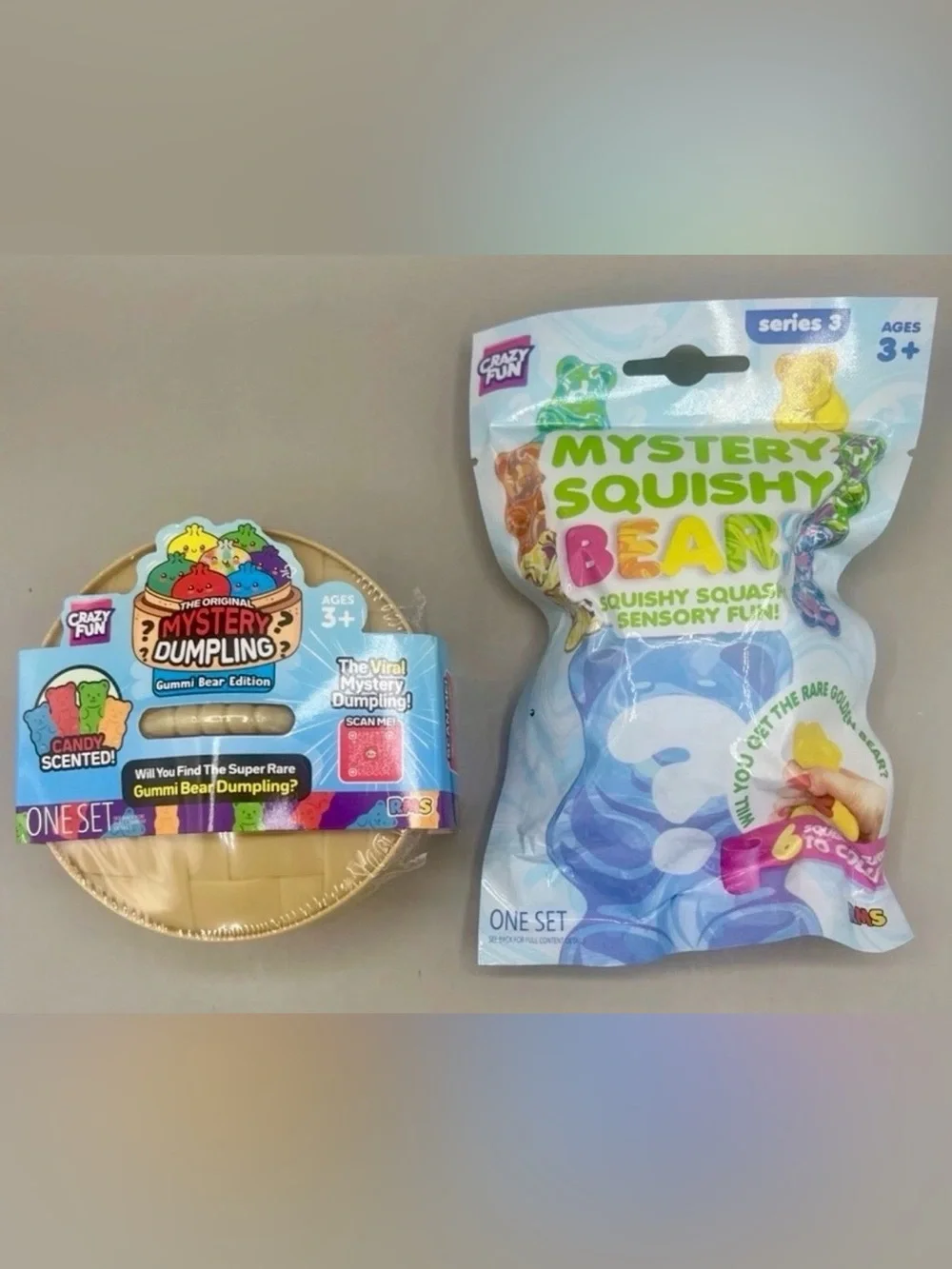 RMS Crazy Fun Mystery GUMMY BEAR Dumpling Bun + Mystery SQUISHY BEAR ~2 Pack